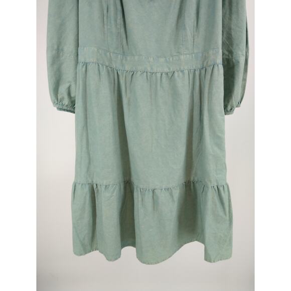 Ava‎ & Viv A-Line Dress 2X Balloon 3/4 Sleeve Tiered Cotton Tie Back Teal NWT - Picture 10 of 14
